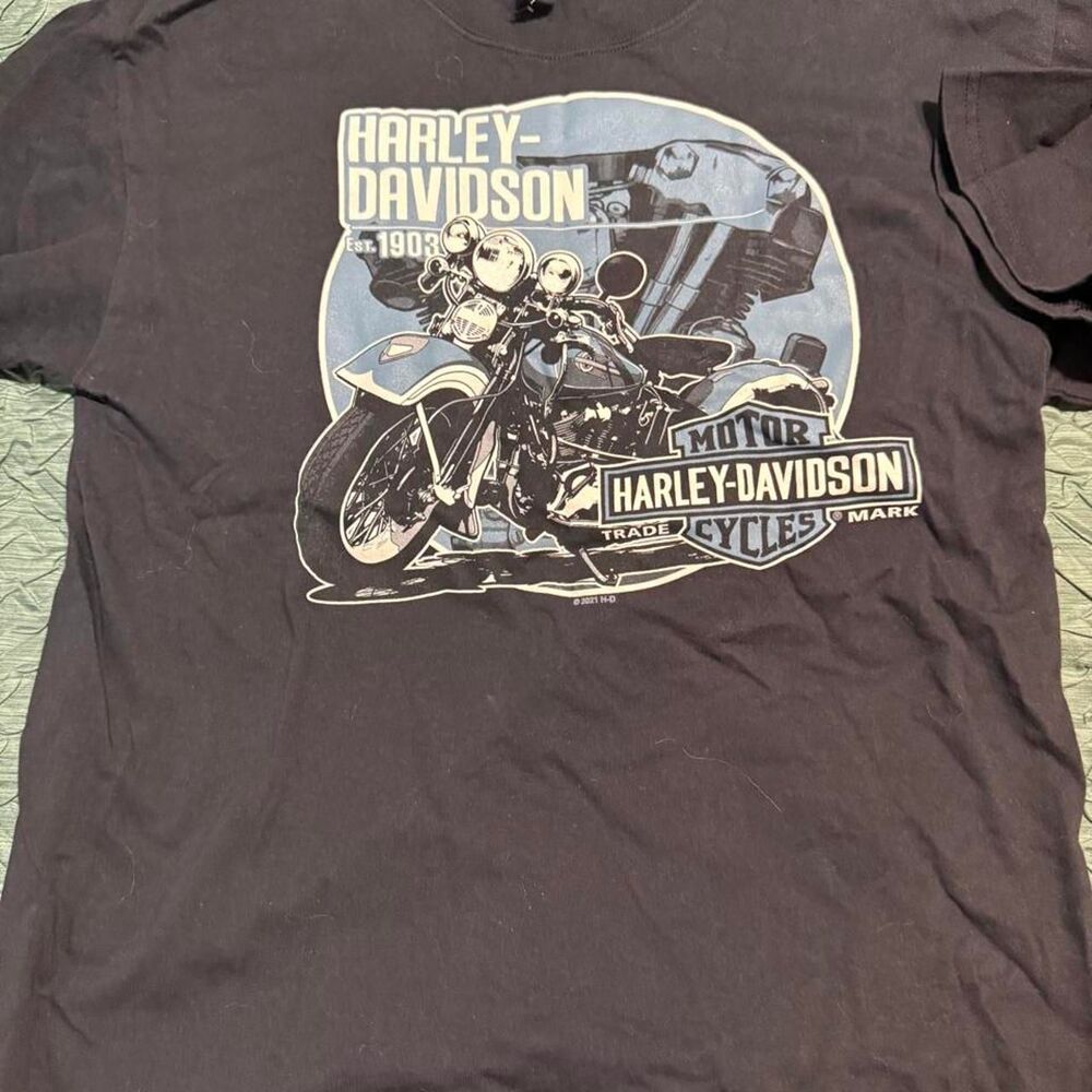 Harley-davidson Men's Black and Navy T-shirt